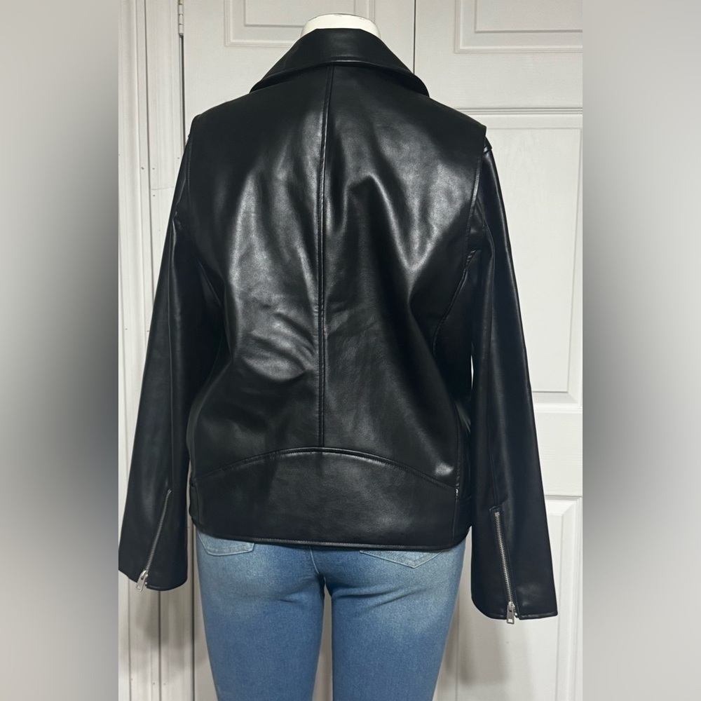 Cotton On Faux Leather Moto Biker Jacket Black Size S/M - Picture 4 of 13
